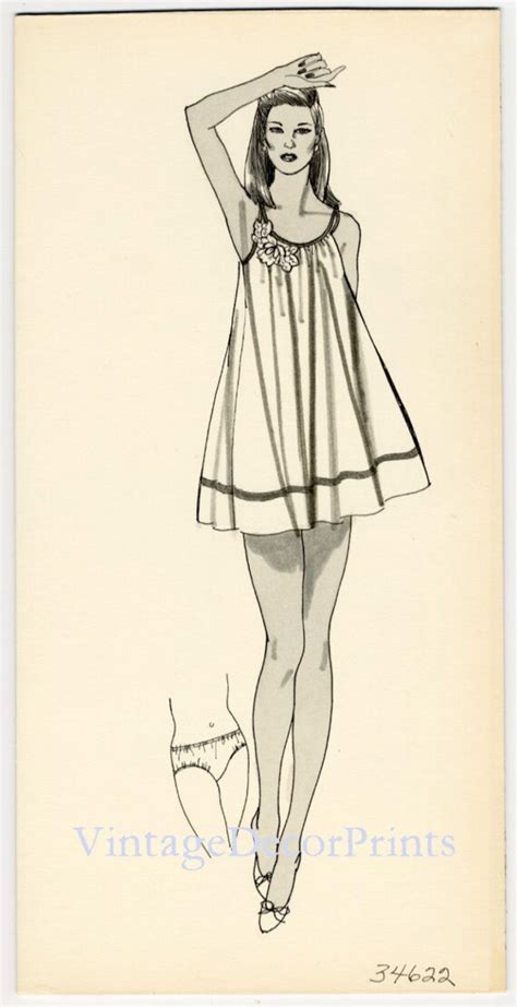 Fashion Drawing Of Lingerie Original 1960s By Vintagedecorprints