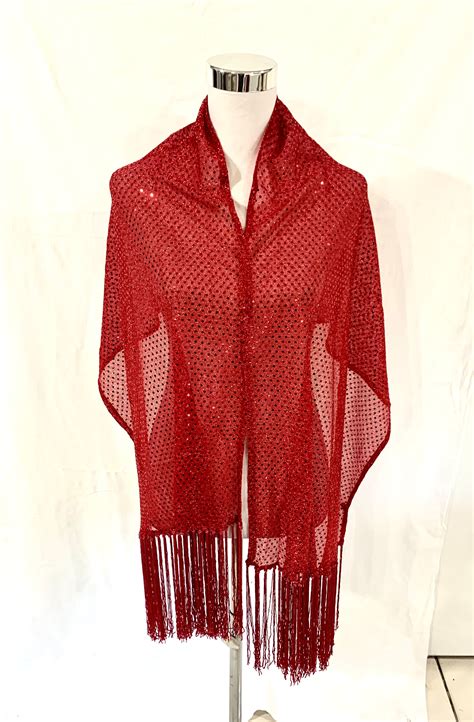 Red Shimmering Shawl Red Evening Wear Shawl Long And Soft Hand Fring