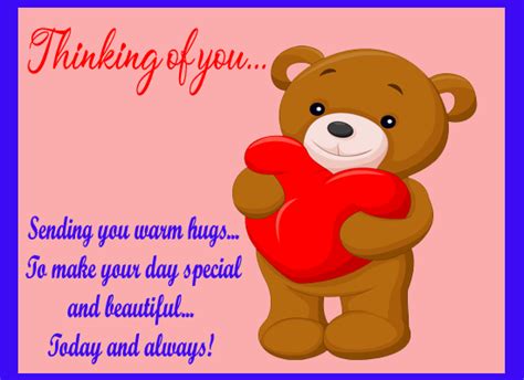 Warm Hugs And Love For You Free Thinking Of You Ecards 123 Greetings