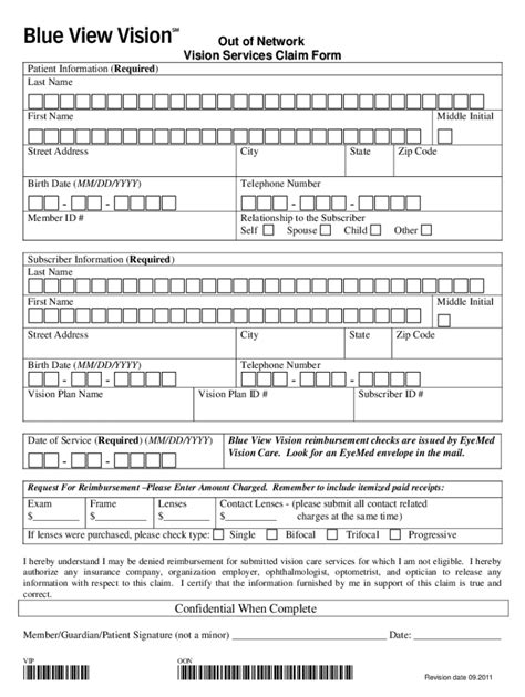 Blue View Vision Claim Form Fill Online Printable Fillable Blank
