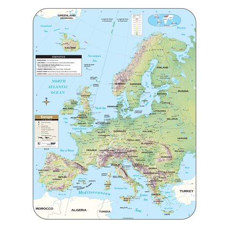 Europe Shaded Relief Map Shop Classroom Maps