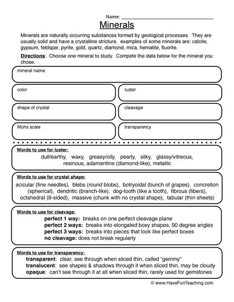 Rocks And Minerals Worksheets Minerals Worksheet Some Common Rocks
