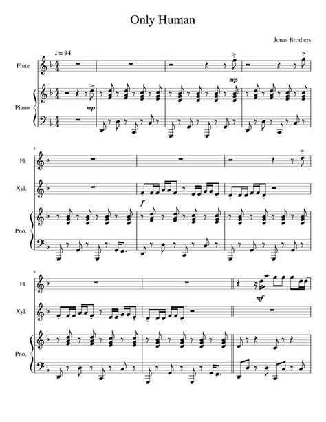 Only Human Sheet Music For Piano Flute Xylophone Mixed Trio