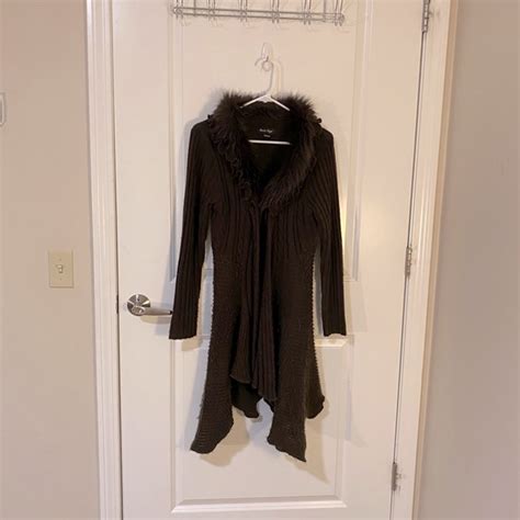 Charlie Paige Sweaters Charlie Paige Faux Fur Collar Cardigan Brown