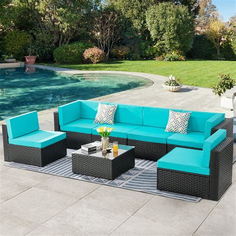 Jamfly 7 Pieces Patio Outdoor Furniture Setslow Back All Weather Black