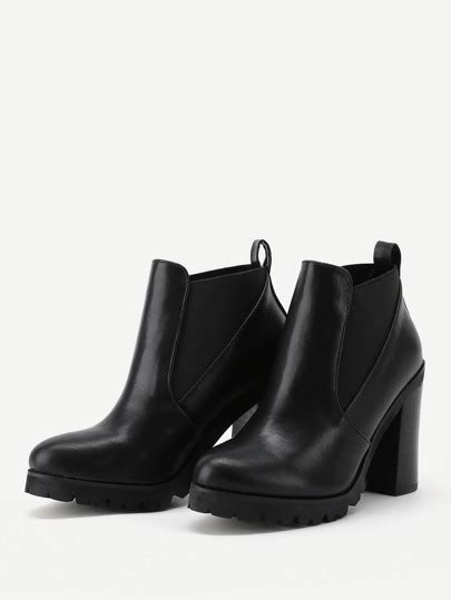 Faux Leather Heeled Ankle Boot Sheinsheinside