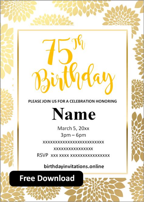 Free Printable 75th Birthday Invitations Templates Party Invitation