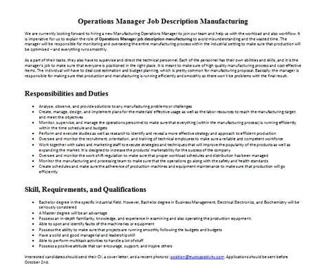 Operations Manager Job Description Manufacturing Mous Syusa