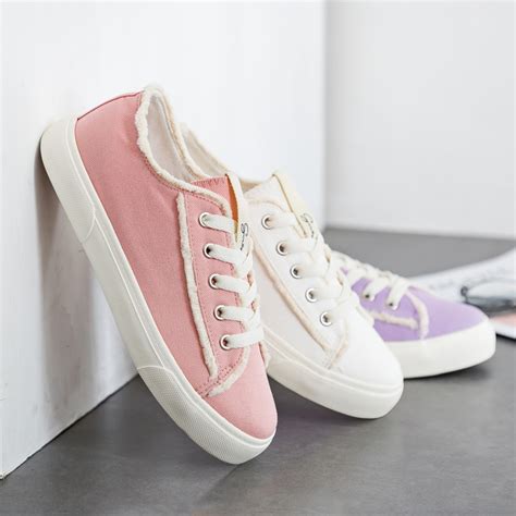 Women Canvas Shoes Solid Color Lace Up Flat Heel Female Cloth Shoes