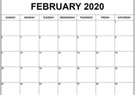 Calendar February 2020 Printable In 2020 Calendar Word Monthly