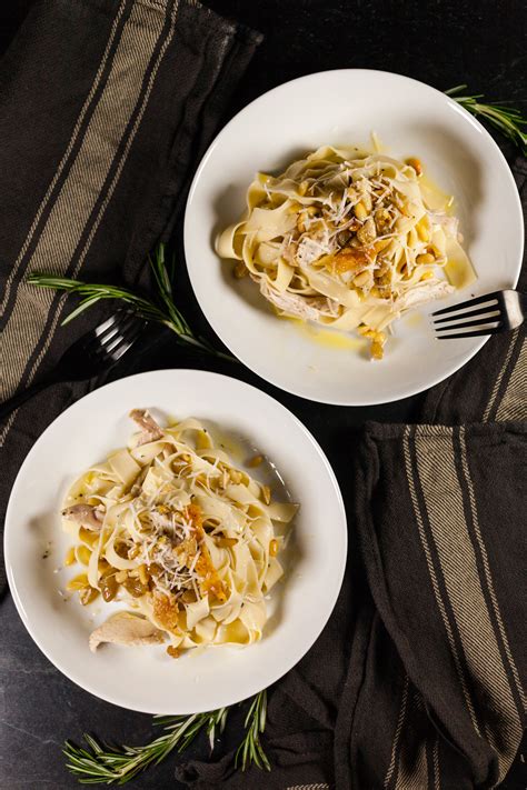 Roasted Chicken Tagliatelle With Pine Nuts Golden Raisins And Rosemary