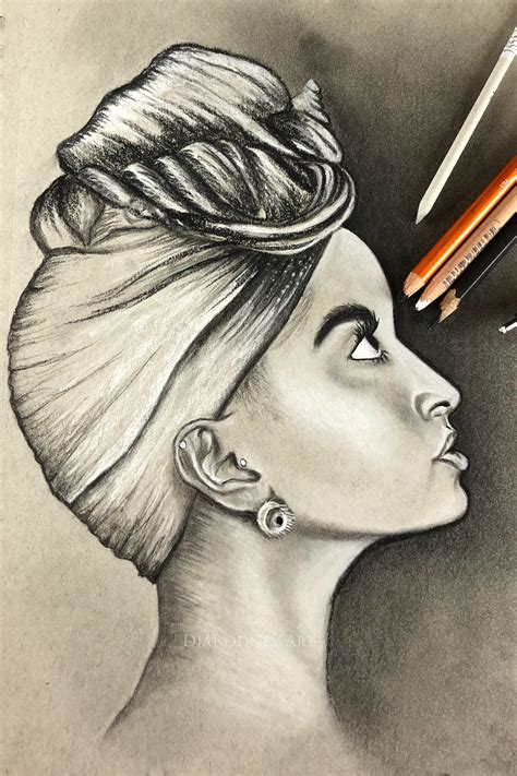 Charcoal Pencils Face Drawing From Side View Drawings Of Black Girls Girl Face Drawing