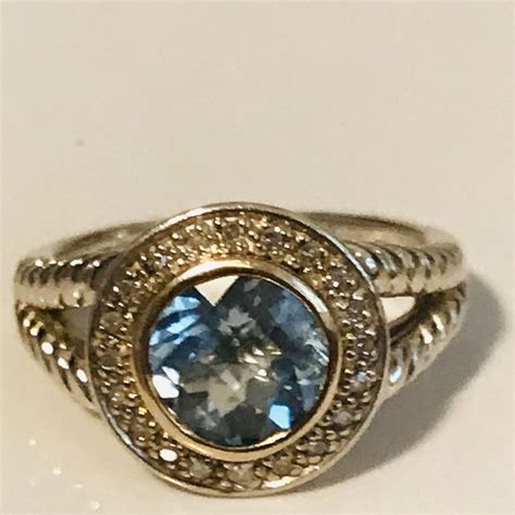 Vintage Sterling Silver Ring Faceted Large Aquamarine Statement Ring