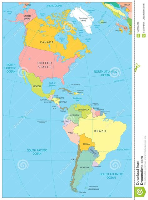 North And South America Political Map Stock Vector Illustration Of