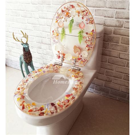 Fancy Seashell Decorative Soft Close Oval Elongated Resin Toilet Seat
