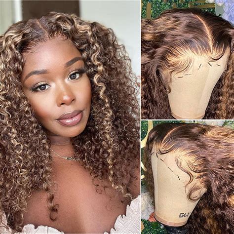 Curly Deep Water Wave 100 Human Hair Brazilian Wig T Part Lace Frontal