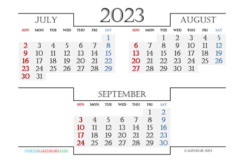 July August September 2023 Printable Calendar Free Calendar