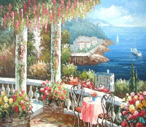 Mediterranean View Reproduction Hand Painted Oil On Canvas Property