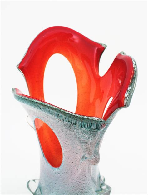 Venini Style Murano Art Glass Forato Vase At 1stdibs