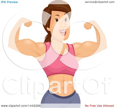 Clipart Of A Muscular Brunette Caucasian Woman Flexing Royalty Free