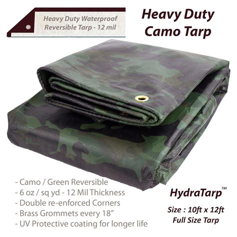 Heavy Duty Waterproof Camo Tarp Reversible Camouflage Green Vinyl