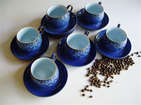 Vintage Denby Coffee Cups And Saucers Blue Stoneware Set Of Etsy Canada Coffee Cups And