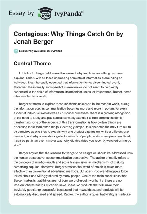 Contagious Why Things Catch On By Jonah Berger 875 Words Book