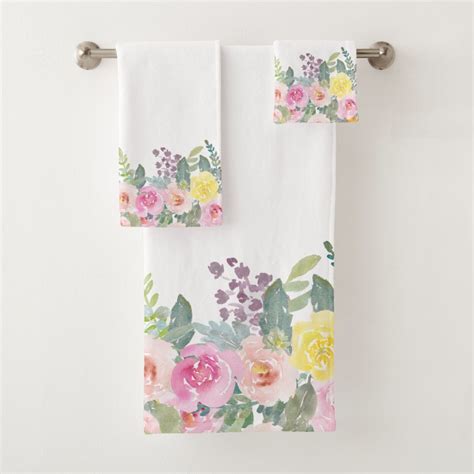 Elegant Shabby Chic Watercolor Spring Floral Bath Towel Set Zazzle