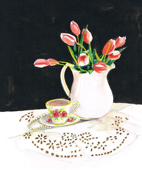 Tulip Tea Cup Painting By Barbara Surick Fine Art America