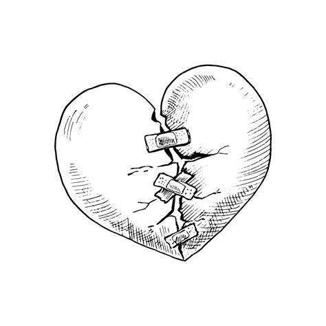 Corazón Roto El Símbolo Del Amor Infeliz Boceto Dibujado A Mano