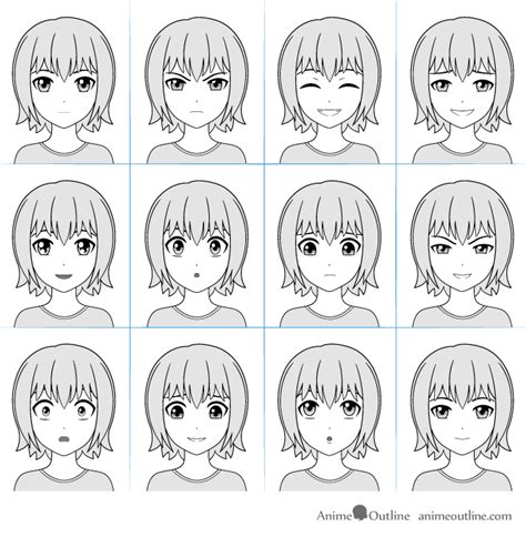 12 Anime Facial Expressions Chart Drawing Tutorial AnimeOutline