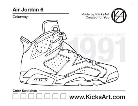 Air Jordan 6 Sneaker Coloring Page Created By KicksArt Air Jordan 6