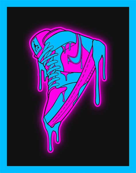 Nike Air Jordan 1 Drippy Poster Art Blue Pink Etsy