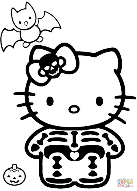 Hello Kitty Halloween Skeleton Coloring Page Free Printable Coloring