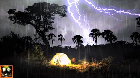 Violent Thunderstorm Over A Tent In Africa Rain Thunder And Lightning