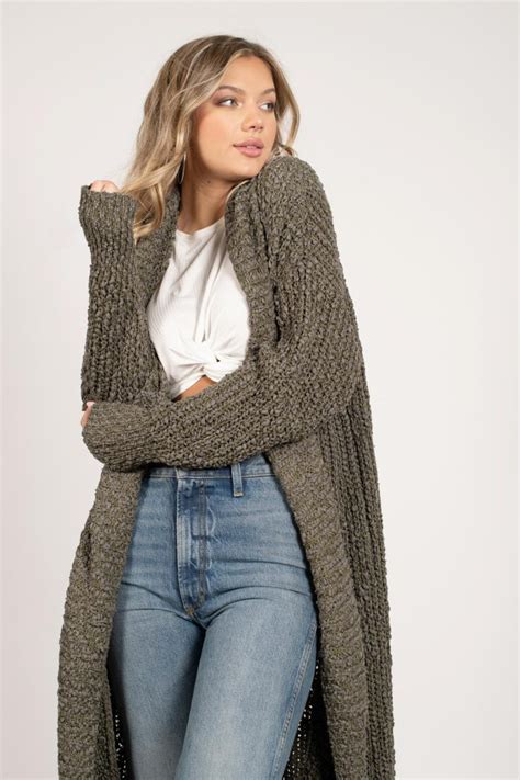 Tobi Sweaters Cardigans Womens Close Knit Olive Long Sweater
