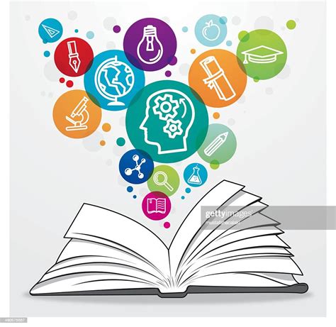 Open Book With Colourful Education Symbols High Res Vector Graphic