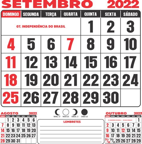 Calendário Setembro De 2022