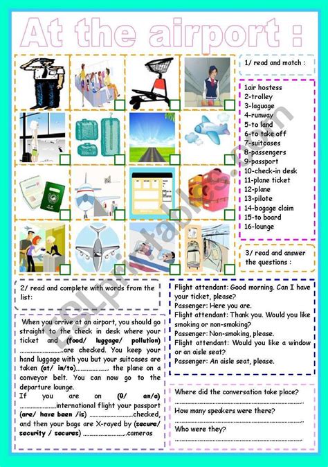 AT THE AIRPORT ESL Worksheet By Ben English For Tourism Airport English Teaching Materials