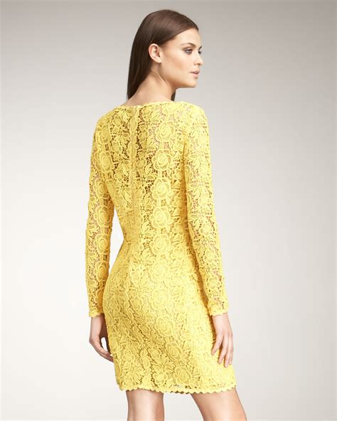 Lyst Blumarine Long Sleeve Lace Shift Dress In Yellow