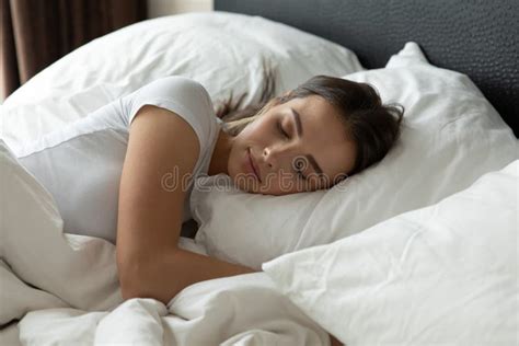 Calm Young Woman Sleep Peacefully In Bed Stock Photo Image Of Morning