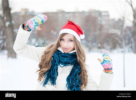 Beautiful Girl Posing In The Snow Stock Photo Alamy