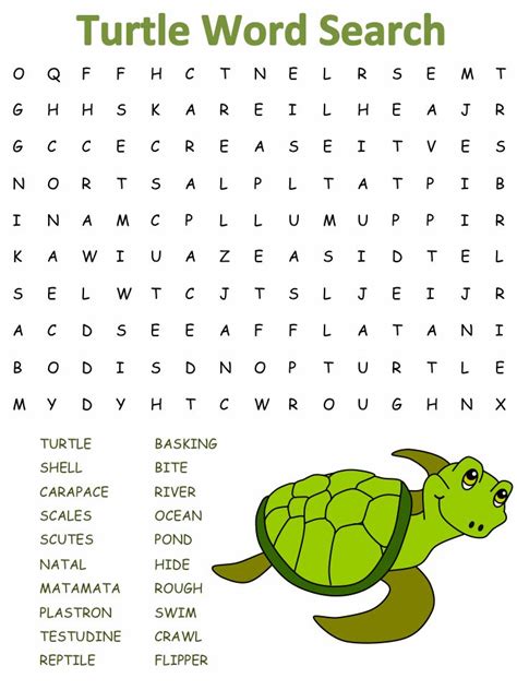 Turtle Word Search For Kids Easy Word Search Kids Word Search