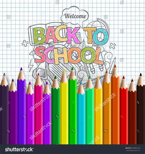 Vektor Stok Welcome Back School Background Hand Drawn Tanpa Royalti