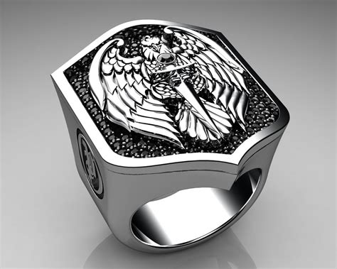 We generally find men wearing or accepting rings for either of these two reasons unless you are bappi lahiri. Unique Mens Ring Eagle Shield Ring Sterling Silver with Bl ...
