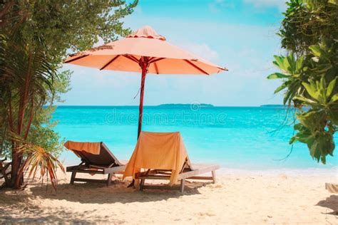Two Beach Chairs On Tropical Sea Vacation Stock Photo Image Of