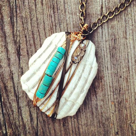 Boho Jewelry Sea Shell Fragment Turquoise Pendant From Symbiotic