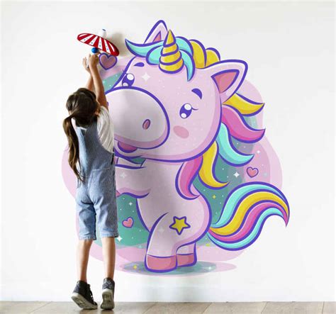 Smiling Cartoon Unicorn Colorful Fairy Tale Wall Decal Tenstickers