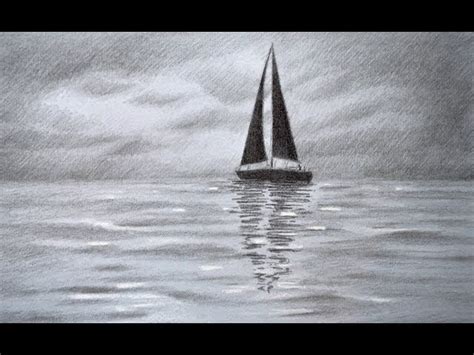 آموزش نقاشی 1.2 هزار دنبال کننده. Cómo dibujar un velero en el mar con un cierlo nubado ...