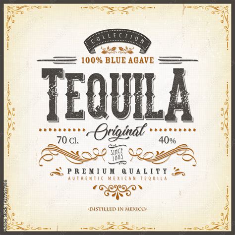 Vintage Mexican Tequila Label For Bottle Illustration Of A Vintage